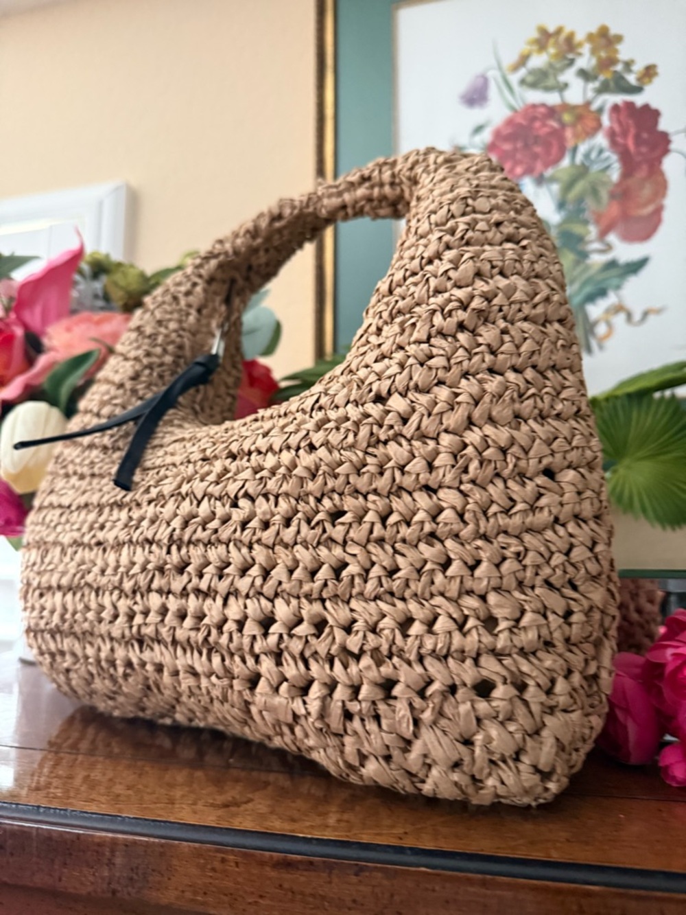 Woven Straw Hobo Bag - Natural - Picture 3 of 3